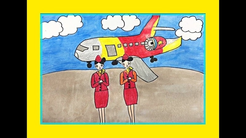 Dạy bé vẽ tranh đề tài ước mơ của em làm tiếp viên hàng không
